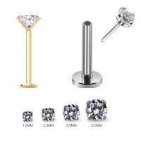 Juego de piercing de acero para labio, Gema de cristal de 20g-16g, 1,5-4mm, piercing para cartílago, para tragus, helix, conch, 2 uds. - details 1