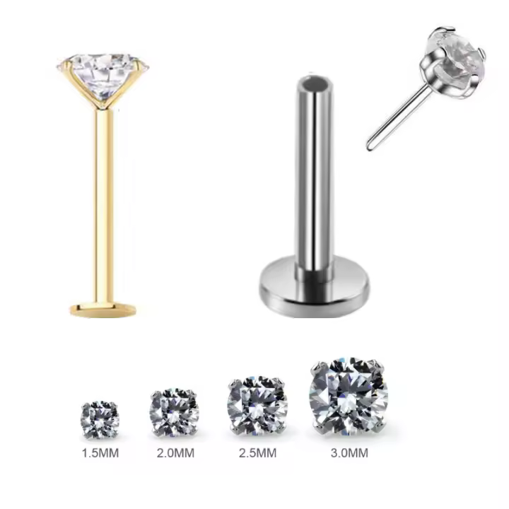 Juego de piercing de acero para labio, Gema de cristal de 20g-16g, 1,5-4mm, piercing para cartílago, para tragus, helix, conch, 2 uds. - 1