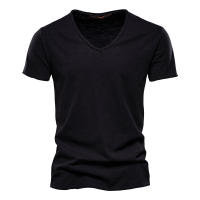 AIOPESON-camisetas de algodón 100% para hombre, ropa con cuello en V, ajustada, de manga corta - details 11