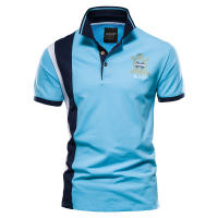 Camiseta Polo Bordada con Insignia AIOPESON 100% Algodón para Hombres Manga Corta Diseño de Patchwork de Alta Calidad para Verano - details 5