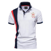 Camiseta Polo Bordada con Insignia AIOPESON 100% Algodón para Hombres Manga Corta Diseño de Patchwork de Alta Calidad para Verano - details 3