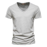 AIOPESON-camisetas de algodón 100% para hombre, ropa con cuello en V, ajustada, de manga corta - details 6