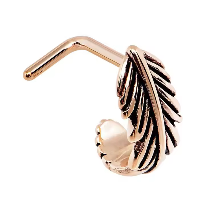 1Pc 18g 1,0x8mm en forma de l nariz 316l pluma acero forma cubic zirconia espárragos de nariz anillo de la nariz piercing joyería - 1