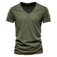 AIOPESON-camisetas de algodón 100% para hombre, ropa con cuello en V, ajustada, de manga corta - details 8