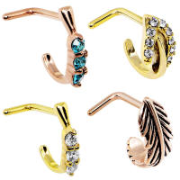 1Pc 18g 1,0x8mm en forma de l nariz 316l pluma acero forma cubic zirconia espárragos de nariz anillo de la nariz piercing joyería - details 1