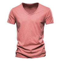 AIOPESON-camisetas de algodón 100% para hombre, ropa con cuello en V, ajustada, de manga corta - details 7