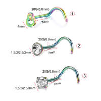 2 uds 20g de acero cz piercing con gemas tornillo de la nariz curva punta stud de nariz anillos joyería corporal nariz anillos de nariz pendientes piercings en la nariz - details 2