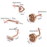 Piercing para el cuerpo de 0,8x6mm, Aro para la nariz, joyería para el cuerpo, diamantes de imitación, corazón pequeño, oferta, 2 uds. - details 2