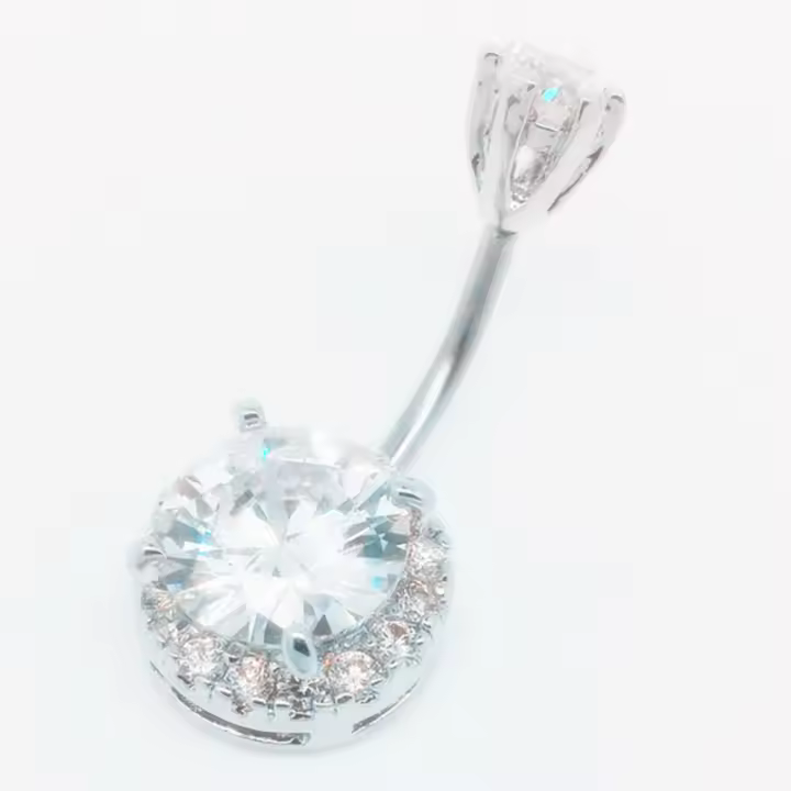 Anillo de circonia cúbica para mujer, piercing para el ombligo, 14g, color plateado, flor, 1 unidad - 1