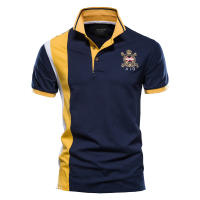 Camiseta Polo Bordada con Insignia AIOPESON 100% Algodón para Hombres Manga Corta Diseño de Patchwork de Alta Calidad para Verano - details 1