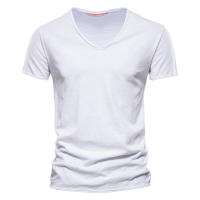 AIOPESON-camisetas de algodón 100% para hombre, ropa con cuello en V, ajustada, de manga corta - details 5