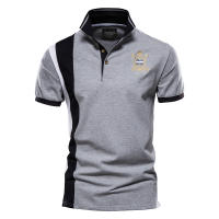 Camiseta Polo Bordada con Insignia AIOPESON 100% Algodón para Hombres Manga Corta Diseño de Patchwork de Alta Calidad para Verano - details 4
