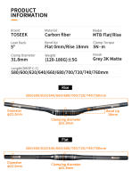 TOSEEK Carbon Handlebar MTB Handlebar Flat Or Rise Handlebar 31.8*580/600/620/640/660/680/700/720/740/760mm Matte Bike Parts - details 3
