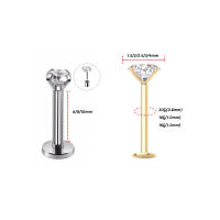 Juego de piercing de acero para labio, Gema de cristal de 20g-16g, 1,5-4mm, piercing para cartílago, para tragus, helix, conch, 2 uds. - details 3