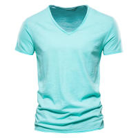 AIOPESON-camisetas de algodón 100% para hombre, ropa con cuello en V, ajustada, de manga corta - details 4
