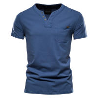 Camisetas de Algodón de Alta Calidad AIOPESON para Hombres Diseño Sólido Cuello en V Estilo Casual Clásico Ropa de Hombre Tops Tee Shirts Hecho en China Para Primavera/Verano - details 1