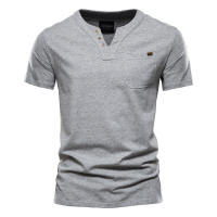 Camisetas de Algodón de Alta Calidad AIOPESON para Hombres Diseño Sólido Cuello en V Estilo Casual Clásico Ropa de Hombre Tops Tee Shirts Hecho en China Para Primavera/Verano - details 7