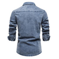 Camisas de Mezclilla AIOPESON para Hombres con Doble Bolsillo en Color Sólido Estilo Casual Cowboy de Calidad Delgada para Otoño Primavera - details 3