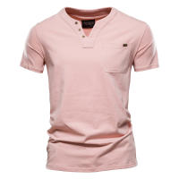 Camisetas de Algodón de Alta Calidad AIOPESON para Hombres Diseño Sólido Cuello en V Estilo Casual Clásico Ropa de Hombre Tops Tee Shirts Hecho en China Para Primavera/Verano - details 2