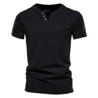 Camisetas de Algodón de Alta Calidad AIOPESON para Hombres Diseño Sólido Cuello en V Estilo Casual Clásico Ropa de Hombre Tops Tee Shirts Hecho en China Para Primavera/Verano - details 4