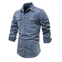 Camisas de Mezclilla AIOPESON para Hombres con Doble Bolsillo en Color Sólido Estilo Casual Cowboy de Calidad Delgada para Otoño Primavera - details 1