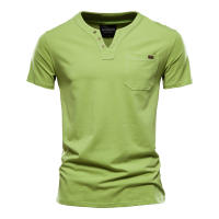 Camisetas de Algodón de Alta Calidad AIOPESON para Hombres Diseño Sólido Cuello en V Estilo Casual Clásico Ropa de Hombre Tops Tee Shirts Hecho en China Para Primavera/Verano - details 5