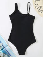 Bañador de una pieza para mujer, nuevo traje de baño liso sin espalda, con correa ajustable, Sexy para playa, - details 4