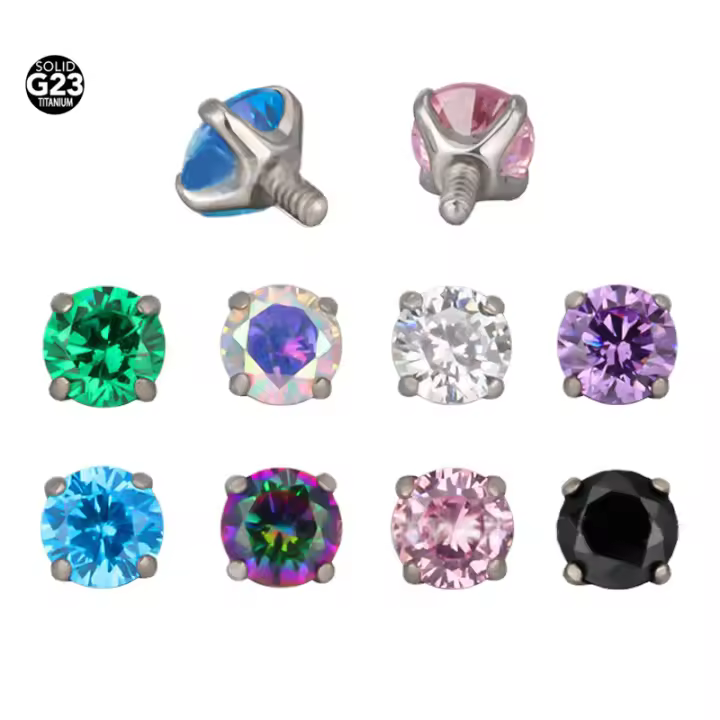 Gema CZ de titanio ASTM F136, accesorio con rosca interna para Labret Lip Stud, bolas de repuesto, Tragus Helix, pendientes, parte superior dérmica, 2,5-4mm, 2 unidades - 1