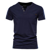 Camisetas de Algodón de Alta Calidad AIOPESON para Hombres Diseño Sólido Cuello en V Estilo Casual Clásico Ropa de Hombre Tops Tee Shirts Hecho en China Para Primavera/Verano - details 6