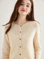 LINY XIN Women's Crew Neck Cardigan Sweater 100% Merino Wool Spring Fall Lightweight Soft Long Sleeve Knitted Coat - details 5