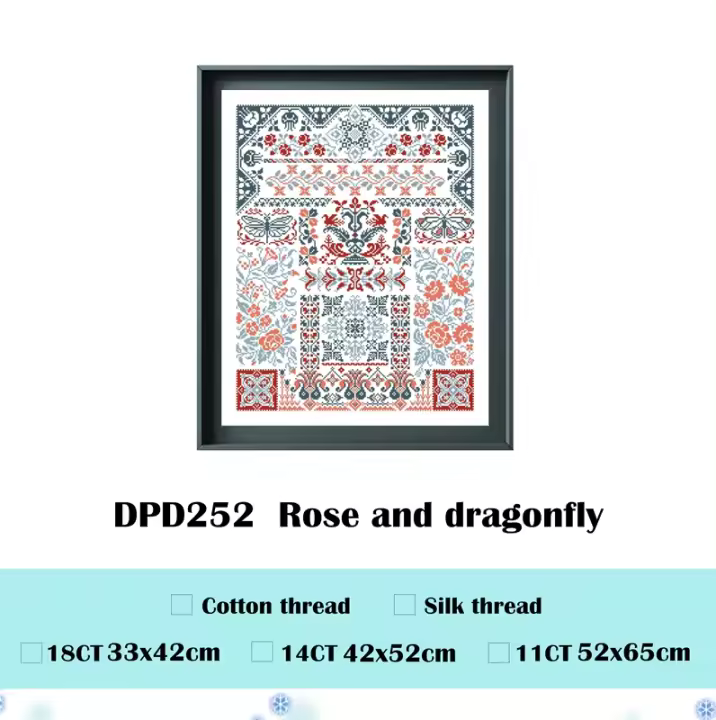 Kits de punto de cruz de rosas y libélulas, tela sin imprimir, hilo de algodón, kit de bordado DIY, decoración de la pared del hogar, 18CT, 14ct, 11CT - 1
