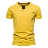 Camisetas de Algodón de Alta Calidad AIOPESON para Hombres Diseño Sólido Cuello en V Estilo Casual Clásico Ropa de Hombre Tops Tee Shirts Hecho en China Para Primavera/Verano - details 3