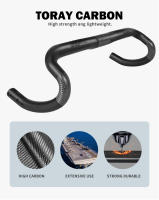 TOSEEK Full Carbon Fiber Handlebar Bent Bar Black Matte Finish Road Bike Carbon Handlebar 40/42/44 cm External Routing - details 1