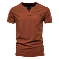 Camisetas de Algodón de Alta Calidad AIOPESON para Hombres Diseño Sólido Cuello en V Estilo Casual Clásico Ropa de Hombre Tops Tee Shirts Hecho en China Para Primavera/Verano - details 10