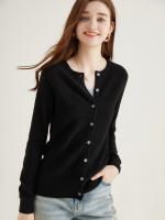 LINY XIN Women's Crew Neck Cardigan Sweater 100% Merino Wool Spring Fall Lightweight Soft Long Sleeve Knitted Coat - details 8