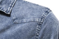 Camisas de Mezclilla AIOPESON para Hombres con Doble Bolsillo en Color Sólido Estilo Casual Cowboy de Calidad Delgada para Otoño Primavera - details 6