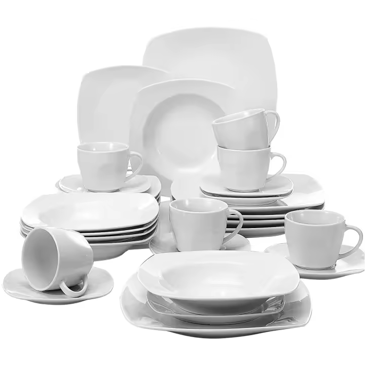 JULIA-Juego de cena de porcelana de 30 piezas, 6 platos para cena, sopa, postre, tazas, platillos - 1