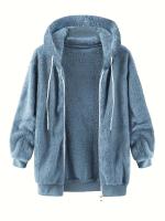 Abrigo De Color Sólido Con Capucha Cremallera Y Cordón Para Mujer Tallas Grandes 1XL-5XL Moda Otoño Invierno Casual Largo - details 3