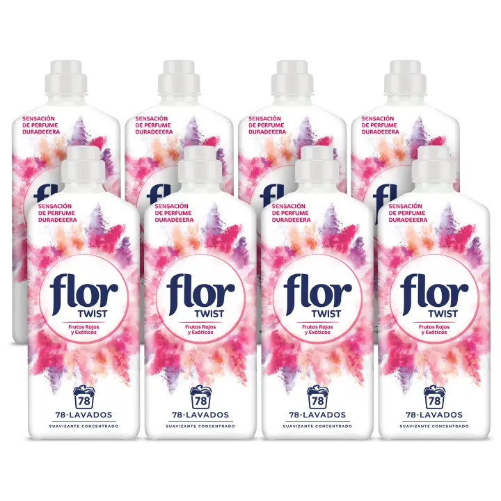 Flor Twist Frutos Rojos Suavizante Concentrado para la ropa 624 lavados (8 botellas de 78 lavados) - 1