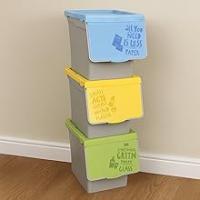 TIENDA EURASIA - Pack de 3 Cubos de Basura de Reciclaje de Cocina, 30L, Plástico, Sistema Apilable con Apertura Fácil - details 3