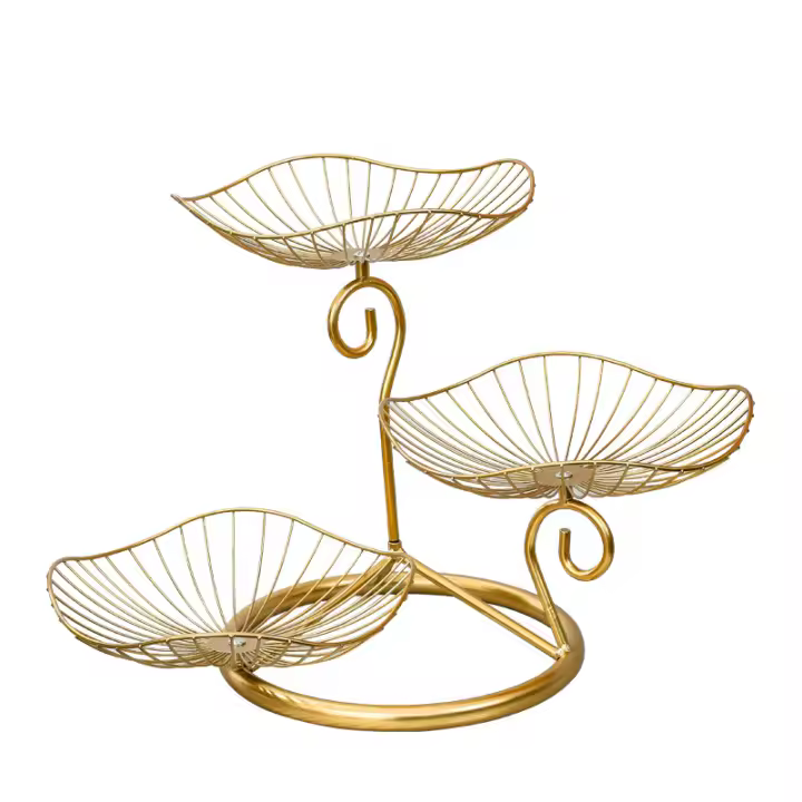 Three-layer fruit stand iron fruit plate dried fruit plate living room home coffee table snack plate ornaments (Tuhao gold) - 1