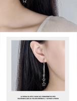Pendientes De Aro Con Tres Estrellas Elegantes Para Mujer 925 Plata Esterlina Joyería De Fiesta Largo Con Borla Adorno De Moda - details 5