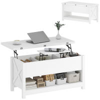 HOMCOM Mesa de Centro Elevable y Extensible, Mesa de Salón con Compartimentos Ocultos, Estante Abierto, para Comedor, Oficina, 100x90x64 cm, Blanco - details 0