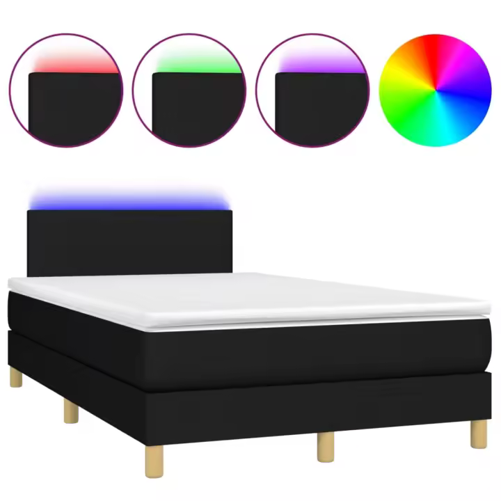 vidaXL Cama box spring con colchón LED tela negro 120x200 cm - 1