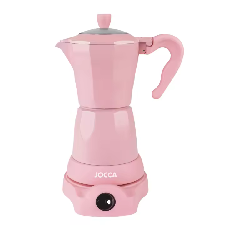 Jocca Cafetera Italiana Eléctrica Rosa 6 Tazas sin Cables con Jarra Transparente y Sistema Mantener Caliente - 1