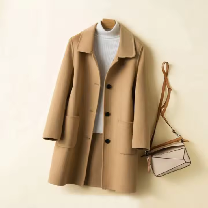 Chaqueta De Lana Blends Clásica Para Mujer Otoño Invierno Abrigo Coreano Diseñador Nuevo Outerwear Con Bolsillos Cierre Único - 1