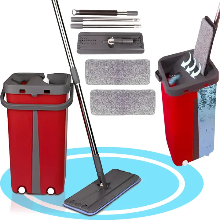 Fregona y Cubo de Limpieza Escurridor con Compartimentos, Cabezal Plano y Flexible Rotación 360. Cubo Escurrefacil. Recipiente Auto Limpiante que Permite el Lavado y Secado de la Mopa. Se puede usar en Seco o en Mojado - 1