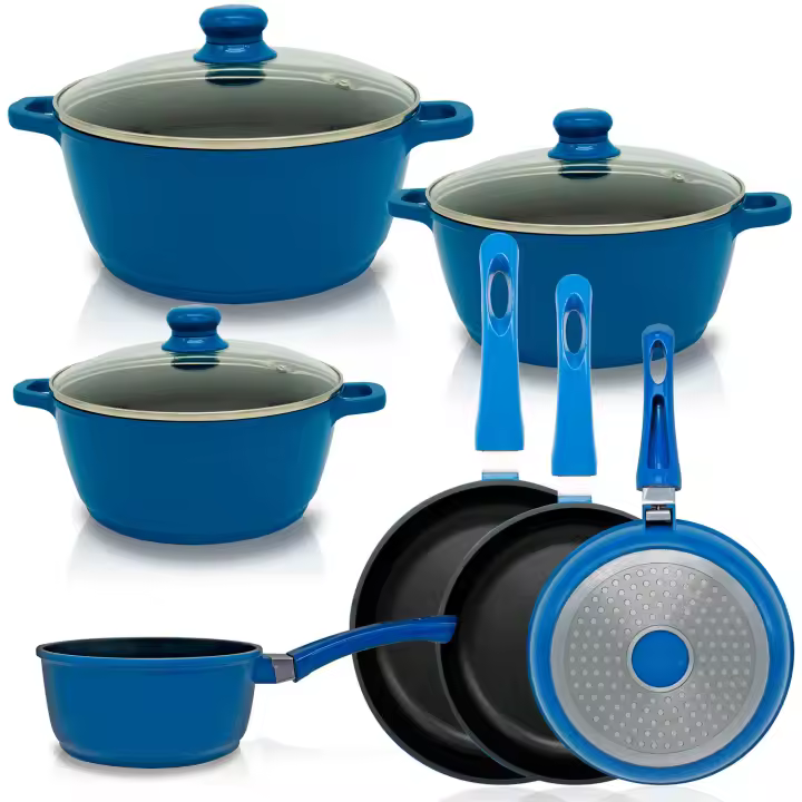 Callaway Indigo Batería Cocina Inducción 7 Piezas Aluminio Fundido Antiadherente Cazuelas Tapas Sartenes Cazo, , Azul - 1