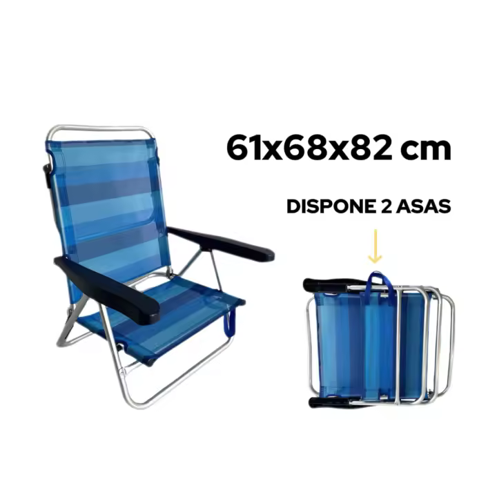 VICTORIA&ANDREA® Silla de playa plegable, Silla de playa reclinable 5 posiciones, 61x68x82 cm, Asas de transporte, Convertibles en Cama, Multiposición, Respaldo reclinable, Ideal para playa y camping - 1