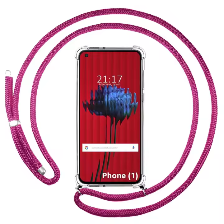Funda Colgante Transparente para Nothing Phone 1 con Cordon Rosa Fucsia - 1